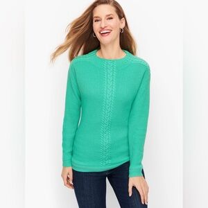 Talbots Cableknit Lambswool Blend Sweater Teal Green Mockneck Womens Size Small